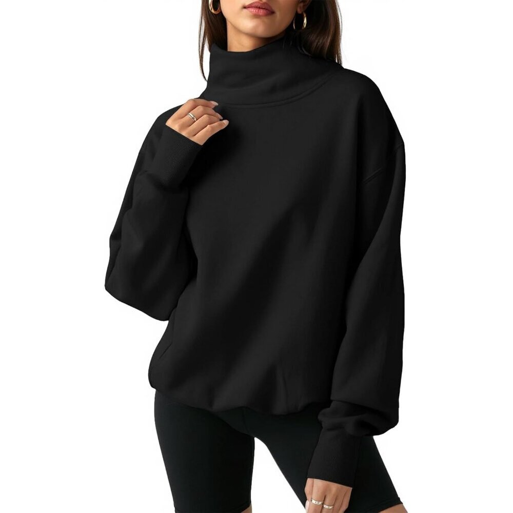 Women's Oversized Cotton Spandex Turtleneck Sweater Casual Fall Winter